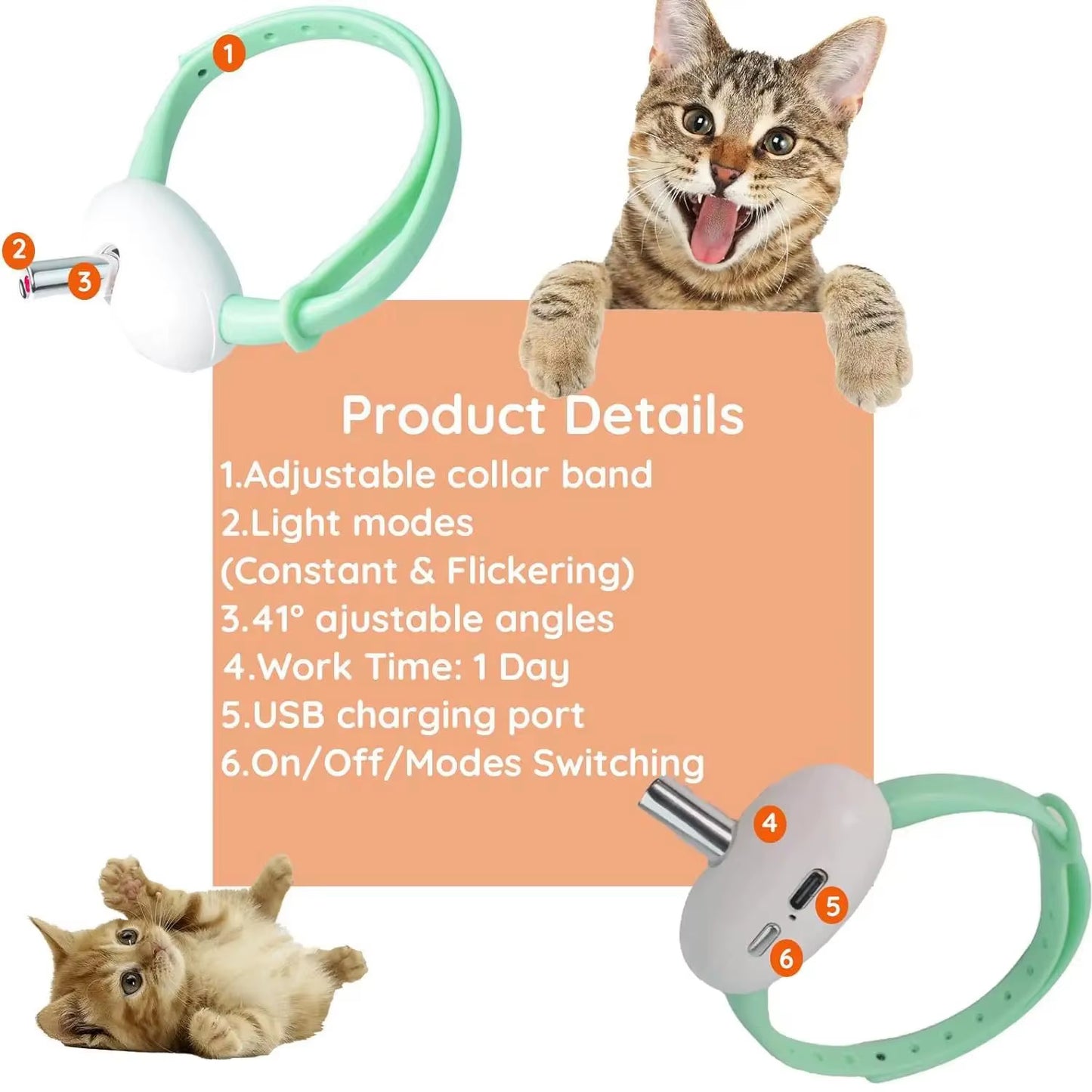 New Smart LED Laser Collar for Cats USB Rechargeable with Adjustable Angle Fun Cat Toy Teasing Laser Pen Collar Pet Teaser Stick