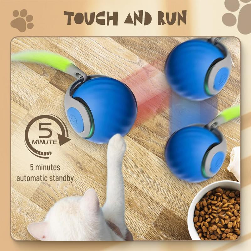 Interactive Cat Toy Ball 2024 - Self Rolling Smart Cat Dog Ball with Feathers for Bored Indoor Adult Cats, Automatic Rolling Feature Kitten