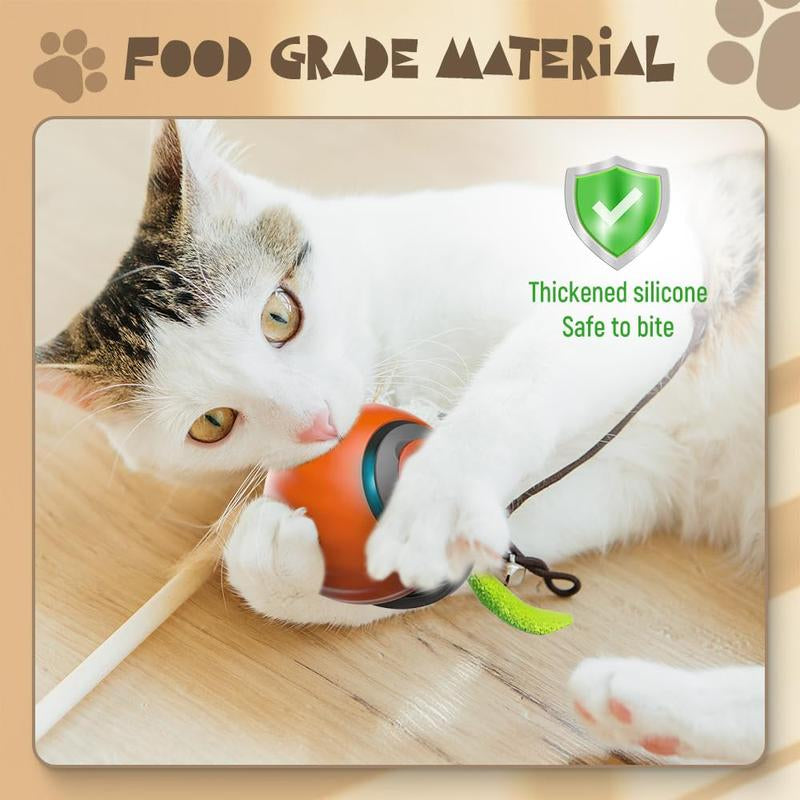 Interactive Cat Toy Ball 2024 - Self Rolling Smart Cat Dog Ball with Feathers for Bored Indoor Adult Cats, Automatic Rolling Feature Kitten