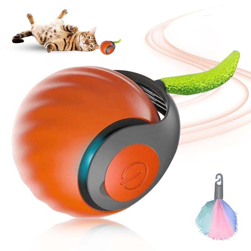 Interactive Cat Toy Ball 2024 - Self Rolling Smart Cat Dog Ball with Feathers for Bored Indoor Adult Cats, Automatic Rolling Feature Kitten
