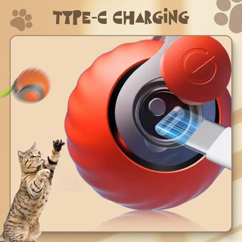 Interactive Cat Toy Ball 2024 - Self Rolling Smart Cat Dog Ball with Feathers for Bored Indoor Adult Cats, Automatic Rolling Feature Kitten