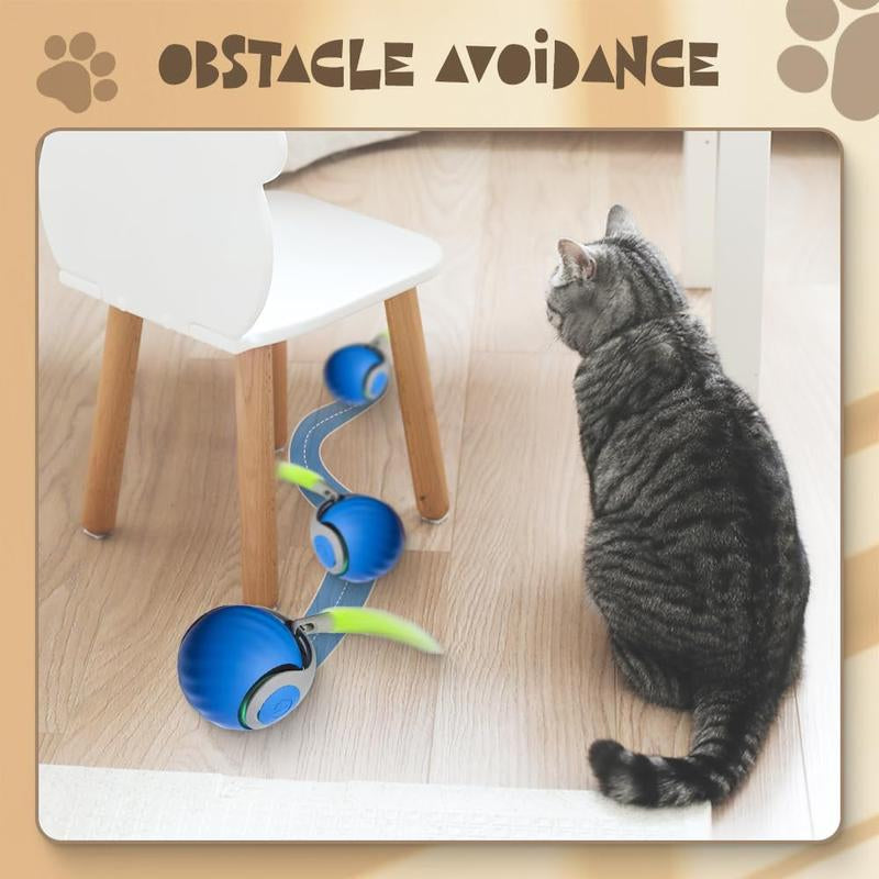 Interactive Cat Toy Ball 2024 - Self Rolling Smart Cat Dog Ball with Feathers for Bored Indoor Adult Cats, Automatic Rolling Feature Kitten