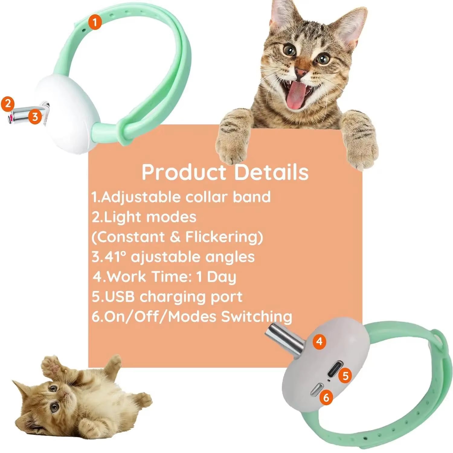 New Smart LED Laser Collar for Cats USB Rechargeable with Adjustable Angle Fun Cat Toy Teasing Laser Pen Collar Pet Teaser Stick
